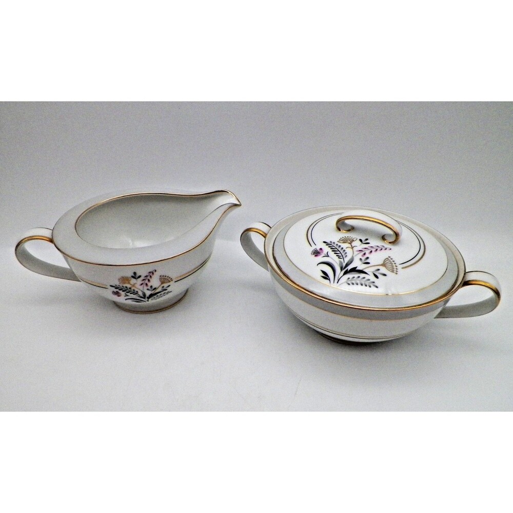 Lipper & Mann Queen Annes Lace Creamer & Sugar Bowl Fine China Japan MCM
